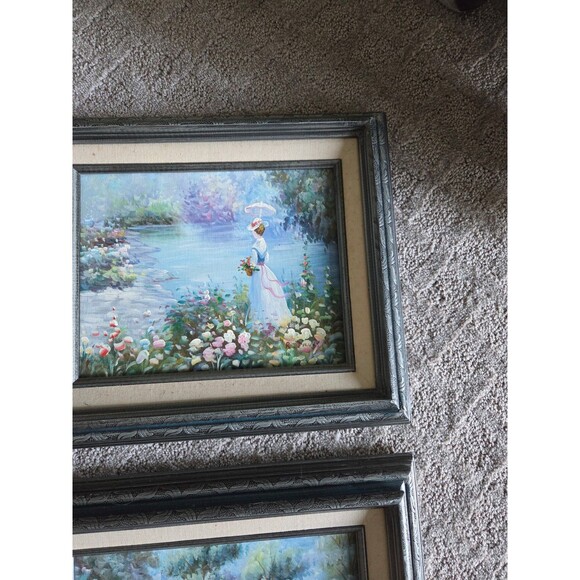 Vintage Framed Floral Garden Lady Prints by R. Dowie – Set of 2 - Picture 3 of 3